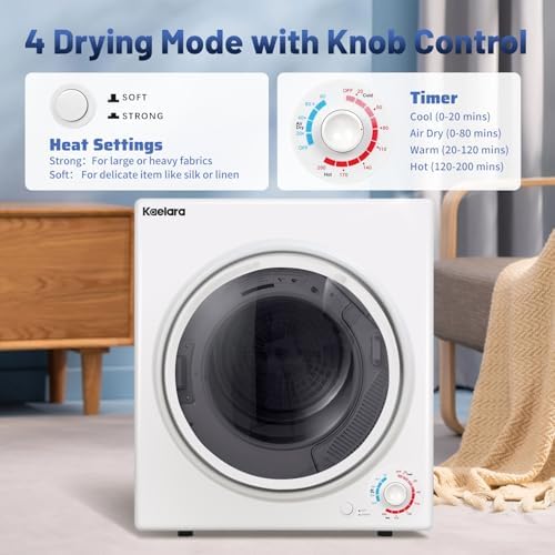 Portable Dryer, 3.5 Cu.ft Portable Dryers for Laundry with Stianless Steel Tub, 1500W Clothes Dryer Machine for Home, Apartment, 4 Dring Mode, Auto-shutt off, White