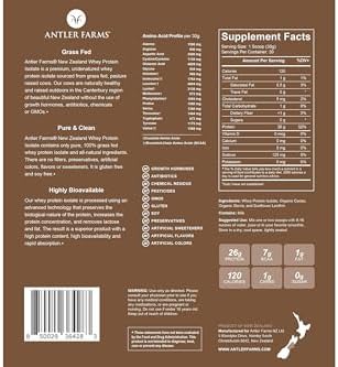 Antler Farms - 100% Grass Fed New Zealand Whey Protein Isolate, Chocolate Flavor, 2 lbs - Pure and Clean, 4 Ingredients, Delicious, Cold Processed