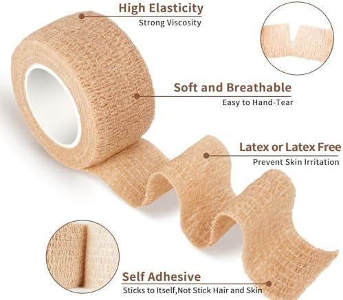 6pcs 1 Inch Self Adhesive Bandage Wrap,Vet Wrap,Finger and Toe Bandages,Gauze Tape,First Aid Bandages Use for Wrist, Ankle Sprains& Swelling Caused By Sports