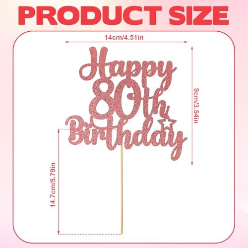 Rose Gold 80th Birthday Cake Decorations, 1 Pc Happy 80th Birthday Cake Topper Glitter Cheers to 80 Years for Birthday Anniversary Theme Party Supplies (Rose Gold)