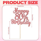 Rose Gold 80th Birthday Cake Decorations, 1 Pc Happy 80th Birthday Cake Topper Glitter Cheers to 80 Years for Birthday Anniversary Theme Party Supplies (Rose Gold)