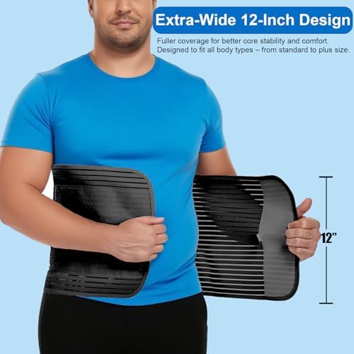 Abdominal Binder, 12-Inch Wide Elastic Belly Wrap for Men and Women, Abdominal Binder Post-Surgery, Stomach Compression Garment for Hernia Surgery, Natural Birth, Abdominal Injuries (Black,L)
