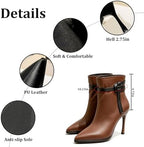 Women's Leather Point Toe Stiletto Ankle Boots with Side Zipper Sexy Comfortable Non Slip High Heel Fall Dress Short Booties 2.75in for Shopping Party
