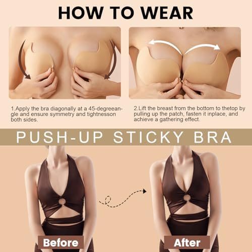 4/8-Pack Cleavage Bra, Push Up Sticky Bra Set – Strapless Backless Invisible Adhesive Bras for Women