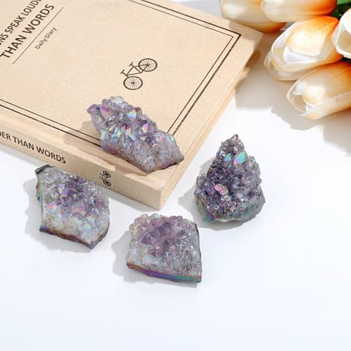 ZHIYUXI Angel Aura Amethyst Crystal Rocks Gem Stones Crystals and Stones Natural Rock Gemstone Raw Crystals Cluster Bismuth Crystals Energy Balance Reiki 1Pc 50-70g