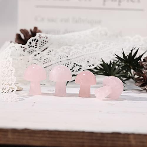 7Pcs Crystal Mushroom Sculpture Stone Statue Figurine, Hand Carved Gemstone Mushrooms Crafts Healing Chakra Decor, Rose Quartz