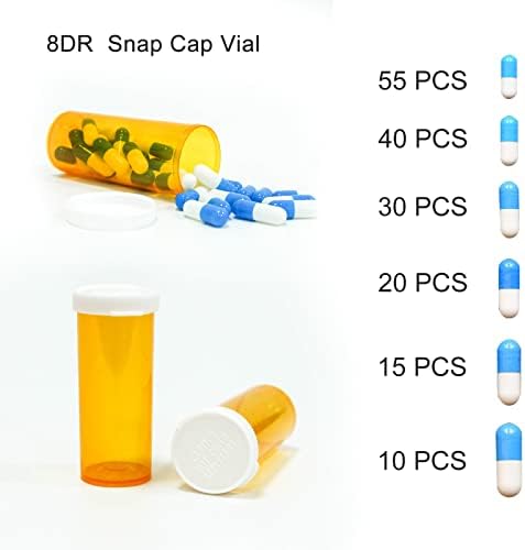 Medicine Bottles Snap Cap Prescription Vials, Easy Open Pill Organizers, Amber Empty with Plastic Caps (8 dram, 12pcs)