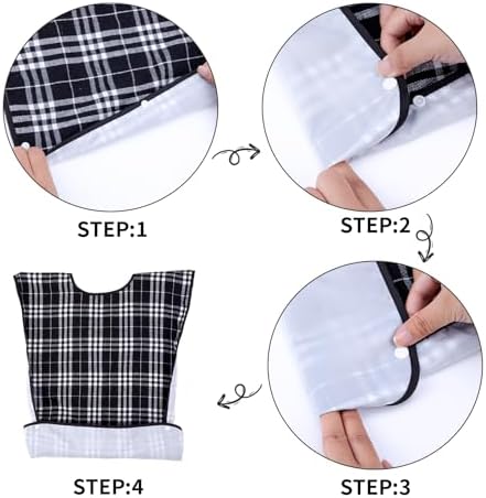 XKDOUS 3 Pack Adult Bibs for Men & Seniors, Reusable & Waterproof Clothing Protector with Crumb Catcher Pocket for Eating, Feeding Bibs for Elderly Women Men, Ideal Senior Citizens Gifts