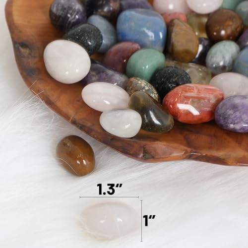 2lb Mixed Large Tumbled Crystal Stones Bulk,1″-1.3″ Healing Crystal, Approx 65 Pcs - Natural Assorted Polished Crystals and Healing Stones for Rock Collection, Cabbing, Home Decor, Wicca & Reiki