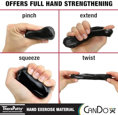 CanDo Theraputty Plus Hand Exercise Putty for Rehabilitation, Exercises, Hand Therapy, Hand Strengthening, Stress Relief - Black 4 oz X-Firm