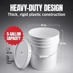 5-Gallon White Bucket Pail With Airtight Lid, Food Grade BPA-Free Premium HDPE, Made In USA, Heavy-Duty Extra Durable Multi-Use, Metal Handles Plastic Grip Easy Carrying, Stackable Easy Store - 1 Pack