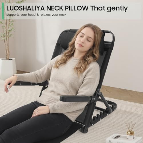 Adjustable Lifting Bed Backrest with Armrest, Large Folding Bed Rest Sitting up 8 Levels 40°- Approaching 90°, Multifunction Portable Backrest Support with Pillow for Neck Head (Black)