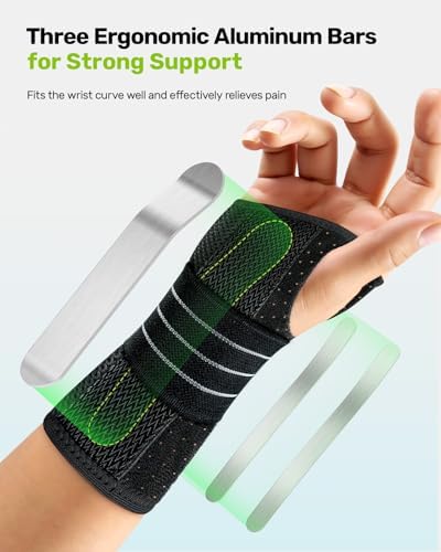 Carpal Tunnel Wrist Brace, Adjustable Night Wrist Support with 3 Metal Splints, Hand Brace for Men Women No Pressure on Thumb, Splint Stabilizer for Work, Arthritis (Right Hand, Blue, Medium)