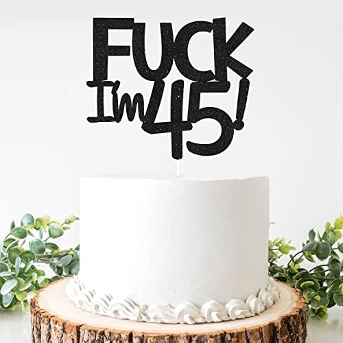 Funny Happy 45 Birthday Cake Topper - Black Glitter Men 45th Birthday Cake Topper - 45th Cake Topper for Women Birthday Party Decoration