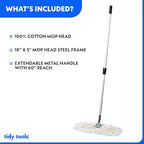 Commercial Dust Mop – 18 Inch Floor Sweeper for Hardwood, Reusable Cotton Mop Head, Extendable Handle, Dry Mop for Floor Cleaning & Janitorial Supplies