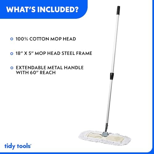Commercial Dust Mop – 18 Inch Floor Sweeper for Hardwood, Reusable Cotton Mop Head, Extendable Handle, Dry Mop for Floor Cleaning & Janitorial Supplies