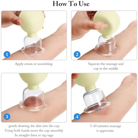 BBTO 4 Pcs Glass Facial Cupping Set Silicone Vacuum Suction Massage Cups Skin Tightening Therapy for Face Body Eyes Back Shoulder Pain(Yellow)