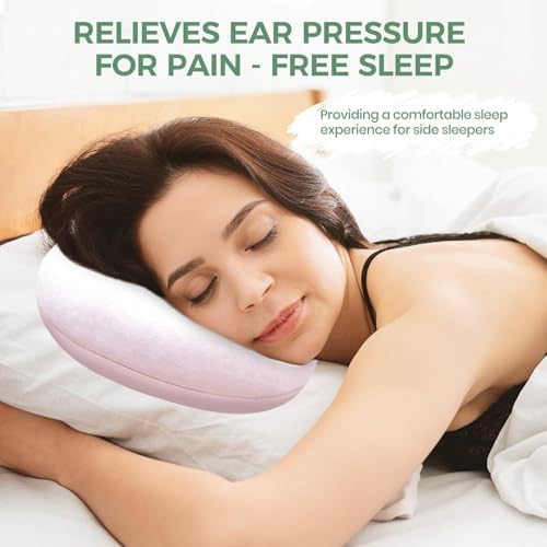 RQUXMT Piercing Pillow for Side Sleepers with Ear Hole, Donut CNH Pillow, Pressure Reduction, Skin-Friendly Washable Adjustable Ear Cushion(Large,Cotton,Light Pink)