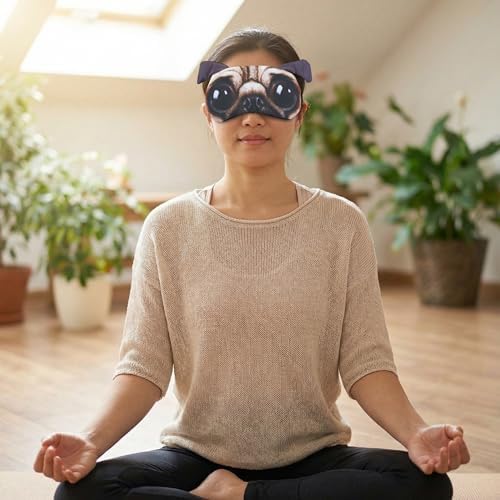 Soft Sleep Mask with Pug Dog Face Print, Adjustable Elastic Strap, Comfortable Eye Cover for Napping, Travel, Meditation, and Rest at Home or on Flights
