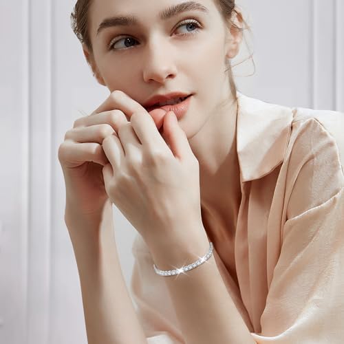 J.Fée Silver Bracelet, S925 Tennis Bracelet with Sparkling 5A Cubic Zirconia Silver Bracelets for Women Adjustable Bracelet for Women Bracelets Womens Bracelet Women Gifts for Women Mom