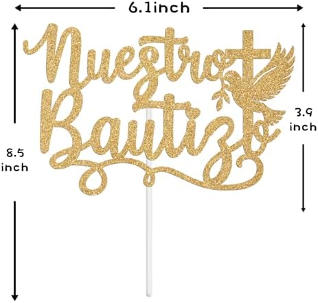 Nuestro Bautizo Cake Topper, Spanish First Holy Communion, Cross Dove My Confirmation, Religious Baptism First Birthday Christening Baby Shower Party Decorations Supplies, Gold Glitter