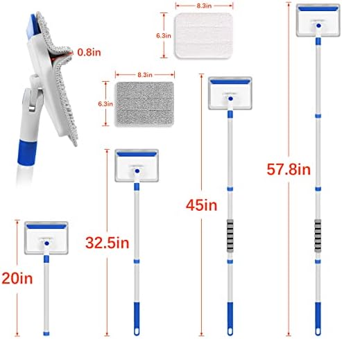 Baseboard Cleaner Tool with Handle, Wall Cleaner with Extendable Long Handle ,Door Frame Cleaning Tool Including 4 Reusable Cleaning Pads. Quick Clean Baseboard Cleaning, Ceiling and Wall.