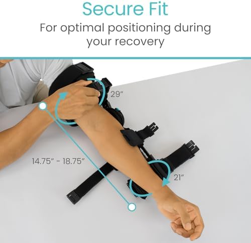 Vive Hinged Elbow Brace (Fits Right) - Range of Motion Support Sling Stabilizer for Dislocated Arm - ROM Adjustable Splint & Shoulder Strap - Post Tendon Injury & Surgery Pain Relief Recovery