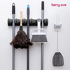Berry Ave EXTRA GRIP Mop & Broom Holder Wall Mount – Wall Hanging Organizer for Garden Tools, Closet, and Utility Storage, Includes Hardware, Fits Standard Brooms & Mops