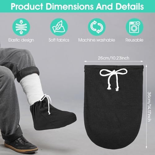 Leg Cast Cover for Foot, Adjustable Drawstring Leg Cast Sock Covers Washable Foot Casts Sleeve Socks for Men and Women Plaster Stocking Protective(Black)