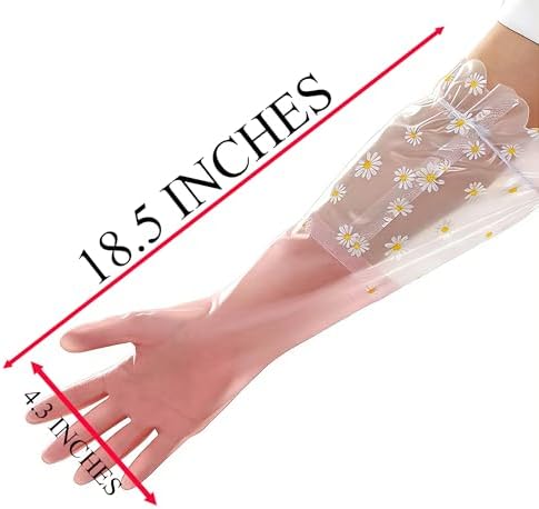 Dishwashing Cleaning Gloves Thick Waterproof Tear-Resistant Household Rubber Cleaning Gloves with Long Elastic Cuffs for Kitchen Laundry Fruits Gardening (Pink, Lace)