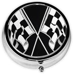 (Black White Formula Checkered Flags Pattern) Round Pill Box,3 Compartment Pill Box Mini Decorative Pocket Purse Portable Travel Medicine Tablet Vitamin Holder Organizer Pill Case