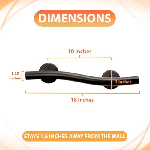 18” Wave-Shaped Grab Bars for Shower in 1.25” Dia, Right Handed | ADA Handicap Grab Bars for Seniors Can Hold up to 500 lbs | Grab Bars for Wall in Oil Rubbed Bronze Finish