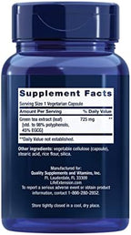 Life Extension Lightly Caffeinated Mega Green Tea Extract, Camellia sinensis Extract with Concentrated EGCG polyphenol Content, Gluten-Free, Non-GMO, Vegetarian, 100 Capsules