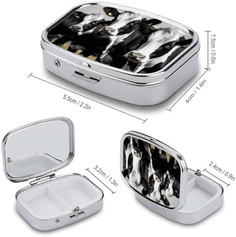 Square Pill Box Black White Cows Pill Case 2 Compartment Medicine Pill Organizer for Purse & Pocket Portable Travel Pillbox Medicine Vitamin Cod Liver Oil Storage Box Organizer