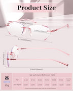LUFF Rimless Reading Glasses for Women Blue Light Blocking,Stylish Lightweight Frameless Computer Readers Anti Eyestrain