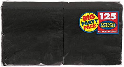 Amscan Big Party Pack 100 Count Beverage Napkins, Jet Black, 5" x 5"