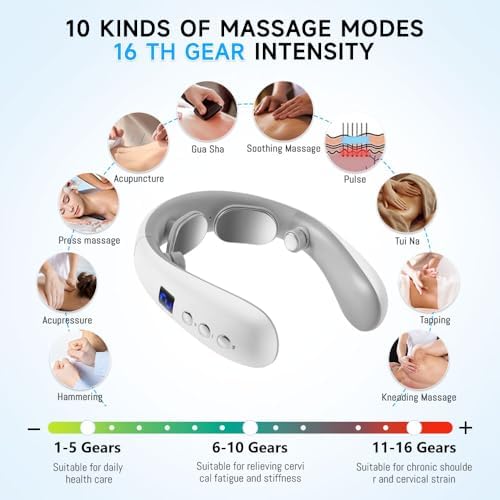 Neck Massager with Heat, Electric Pulse Neck Massager for Pain Relief, Wireless Neckology Intelligent Massager for Women