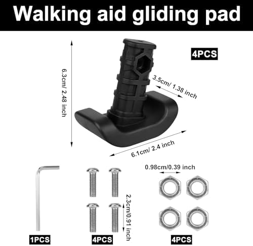 4pcs Walker Ski Glides 4302 Compatible with EZ Fold-N-Go and Able Life Space Saver, Durable Walker Skids Glides Replacement Seniors Folding Walkers Feet Sliders Pad Parts Practical Assist Accessories
