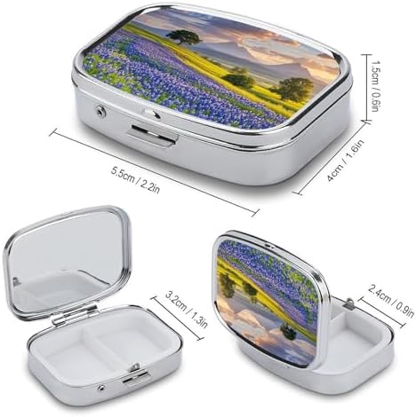 Portable Medicine Box, Texas Bluebonnets Scenery Printed Mini Rectangle Pill Case Pocket Medicine Box Pill Container Travel Jewelry Box Pill Holder Portable Vitamin Storage Box