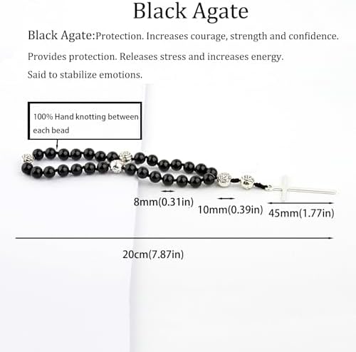 KIKILA Handmade 8mm Anglican Prayer Beads Rosary Natural Stone Beads with Cross Custom Rosary
