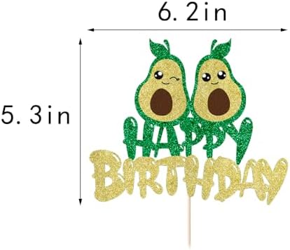 Glitter Avocado Happy Birthday Cake Topper, Summer Fiesta Fruit Theme Party Decoration (avocado)