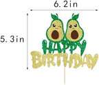 Glitter Avocado Happy Birthday Cake Topper, Summer Fiesta Fruit Theme Party Decoration (avocado)