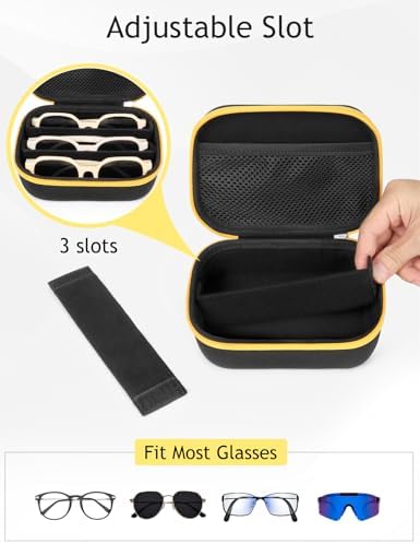 Hard Shell Sunglass Travel Organizer Glasses Case, Eyeglass Storage Box for Multiple Glasses with Adjustable Slots