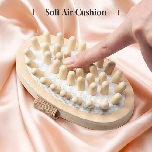 2 PCS Meridian Massage Brushes, Wood Therapy Massage Tools with Essential Oil, Handheld Meridian Brush for Belly Fat, Full Body Relaxation Cellulite Pressure Brushes for Legs, Arms, Back (Beige)