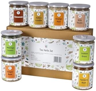 Loose Leaf Herbal Tea Set – 8 Premium Herbs - Up to 450 Cups - Ginger, Turmeric, Lemongrass, Moringa, Cinnamon, Orange Peel, Milk Thistle, Ashwagandha | Wellness Gift by Yogi's Gift®