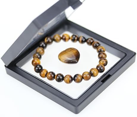 Healing Crystal Stretch Bracelet for Women Men's Gifts, 8mm Stackable Beaded Bracelets with Heart Stones Set Stress Relief Yoga Reiki Gems Healing Crystals Inspirational