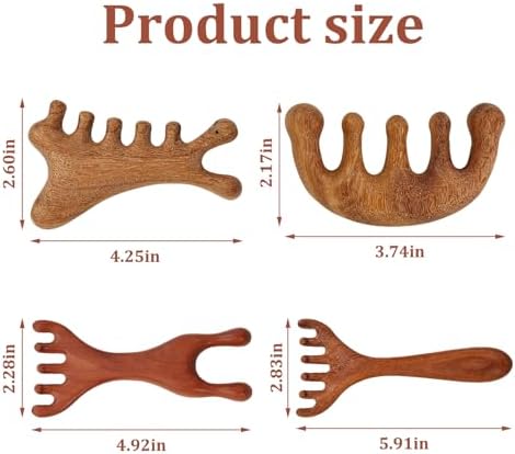 Massage Comb 4 PCS Wooden Massage Comb for Deep Relaxation & Stress Reduction Scalp Massages Combs 6 Claws for Scalp Eye Facial Neck Shoulder for Men Women