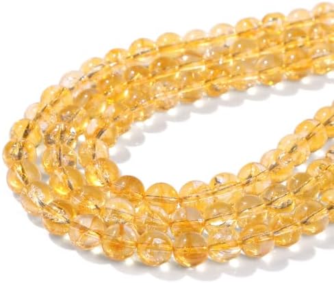 50PCS 8mm Natural Citrine Beads Gemstone Round Loose Beads for Jewelry Making Chakra Crystal Stone Beads for Bracelets Necklace Earrings Making Supplies (50pcs/Strand)