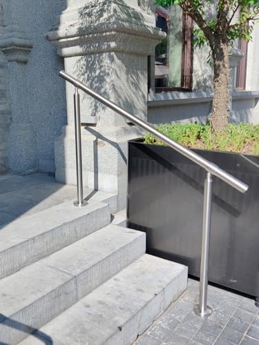 Outdoor 4 Step Handrail, DIY 304 Stainless Steel Transitional Hand Rails with Installation Kit,Silver Porch Stair Railing for Concrete Brick or Wooden Steps, 54x36