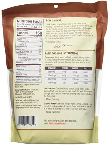 Bob's Red Mill Organic Brown Rice Hot Cereal, 24oz (Pack of 4) - Non GMO, Whole Grain, Vegan, Kosher
